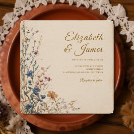 Beige Border Rustic Boho Wildflower Wedding Kaart