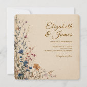 Beige Border Rustic Boho Wildflower Wedding Kaart (Voorkant)