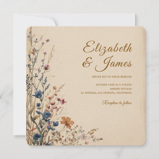 Beige Border Rustic Boho Wildflower Wedding Kaart (Voorkant)