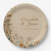 Beige Border Rustic Boho Wildflower Wedding Papieren Bordje (Voorkant)