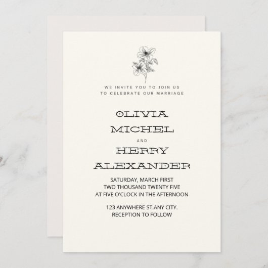 BEIGE BOTANIC CLASSY INVITATION KAART (Voorkant / Achterkant)