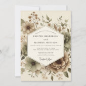 Beige Botanical Autumn Wedding Kaart (Voorkant)