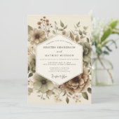 Beige Botanical Autumn Wedding Kaart (Staand voorkant)