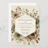 Beige Botanical Autumn Wedding Kaart (Voorkant / Achterkant)