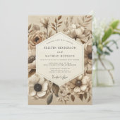 Beige Botanical Bloom Wedding Kaart (Staand voorkant)