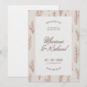 Beige Botanical Boho Wedding Invitation  Kaart (Voorkant / Achterkant)