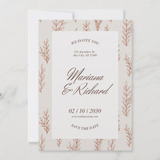 Beige Botanical Boho Wedding Invitation Kaart