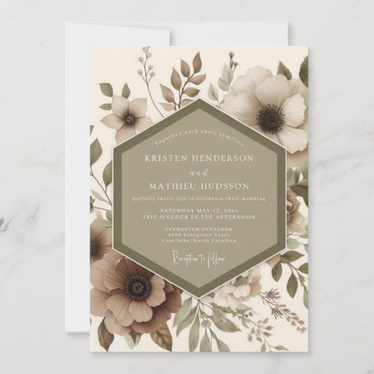 Beige Botanical Romance Wedding Kaart (Voorkant)