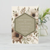 Beige Botanical Romance Wedding Kaart (Staand voorkant)