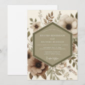 Beige Botanical Romance Wedding Kaart (Voorkant / Achterkant)