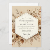 Beige Botanical Romantic Wedding Kaart (Voorkant / Achterkant)