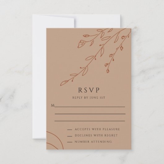 Beige Botanical Wedding RSVP Kaart (Voorkant)
