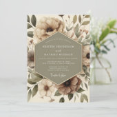 Beige Botanische Bloeiende Trouw Kaart (Staand voorkant)