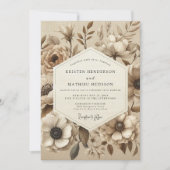Beige Botanische Bruiloftsbloei Kaart (Voorkant)
