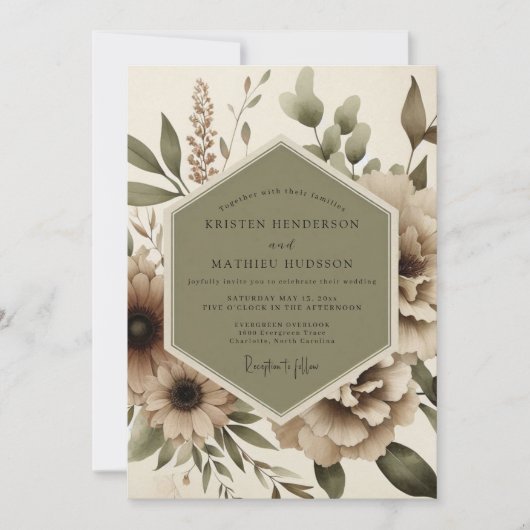 Beige Botanische Droom Bruiloft Kaart (Voorkant)