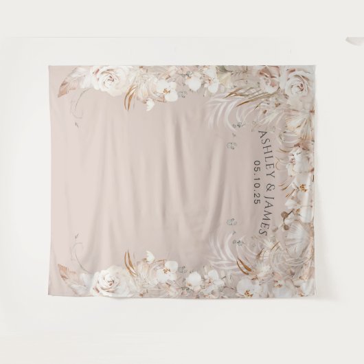 Beige botanische florale tuinbouwachtergrond wandkleed (Voorkant (horizontaal))