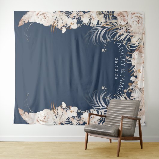 Beige botanische florale tuinbouwachtergrond wandkleed (In Situ (horizontaal))