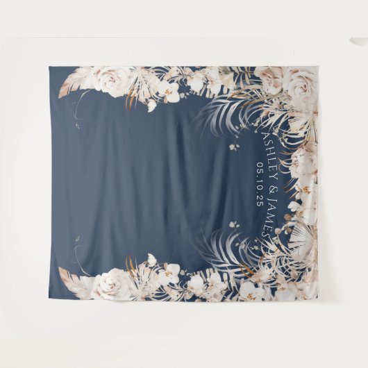 Beige botanische florale tuinbouwachtergrond wandkleed (Voorkant (horizontaal))