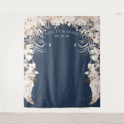 Beige botanische florale tuinbouwachtergrond wandkleed (Voorkant)