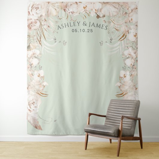 Beige botanische florale tuinbouwachtergrond wandkleed (In situ)