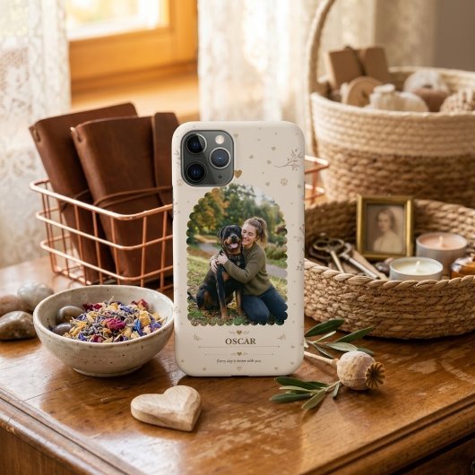 Beige Botanische Gepersonaliseerde Hond Foto Easy Case-Mate iPhone Case