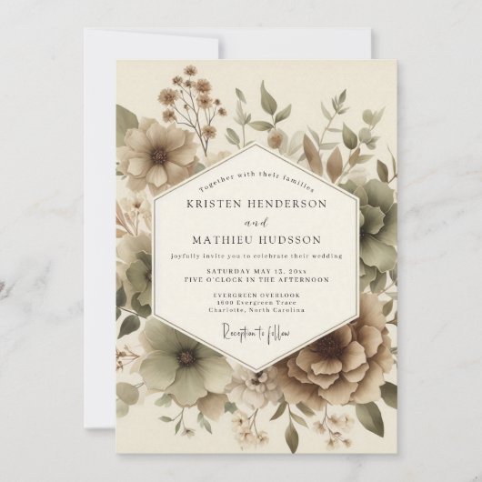 Beige Botanische Herfst Bruiloft Kaart (Voorkant)