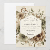 Beige Botanische Herfst Bruiloft Kaart (Voorkant / Achterkant)