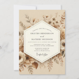 Beige Botanische Romantische Bruiloft Kaart