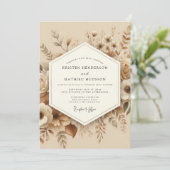 Beige Botanische Romantische Bruiloft Kaart (Staand voorkant)
