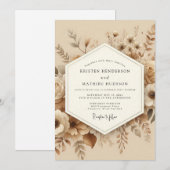Beige Botanische Romantische Bruiloft Kaart (Voorkant / Achterkant)