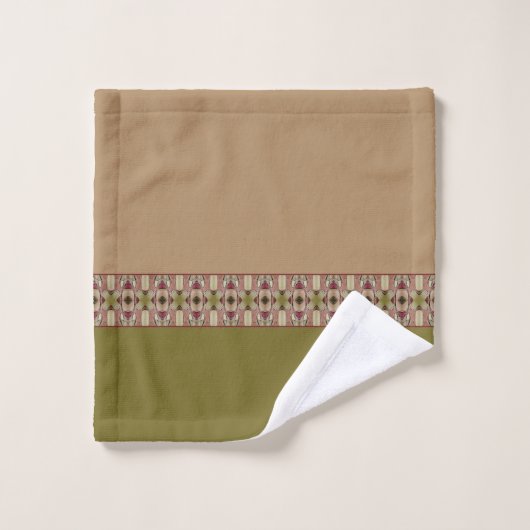 Beige Bourgogne en groen Bad Handdoek (Wasdoekje)