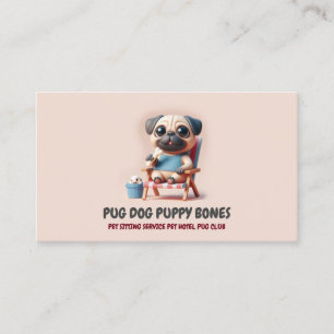 Beige Bourgogne Kleur 3D Pug Pet Sitter Hond Hotel Visitekaartje