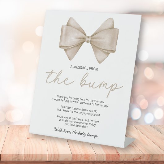 Beige Bow Baby Shower A Message From The Bump Reclamebord Met Voetstuk