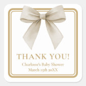 Beige Bow Baby Shower Thank You Favor Label (Voorkant)