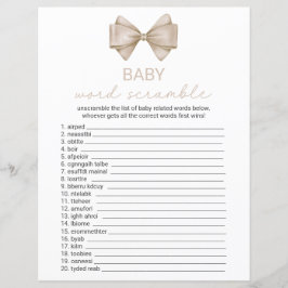 Beige Bow Baby shower Word Scramble