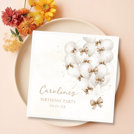 Beige Bow Balloons Verjaardag servetten