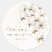 Beige Bow Balloons Verjaardag Sticker (Voorkant)