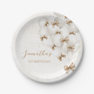 Beige Bow Balloons Verjaardagspapier Borden Papieren Bordje