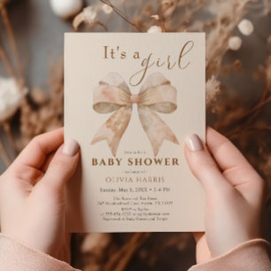 Beige Bow Boho Waterverf Baby shower Kaart