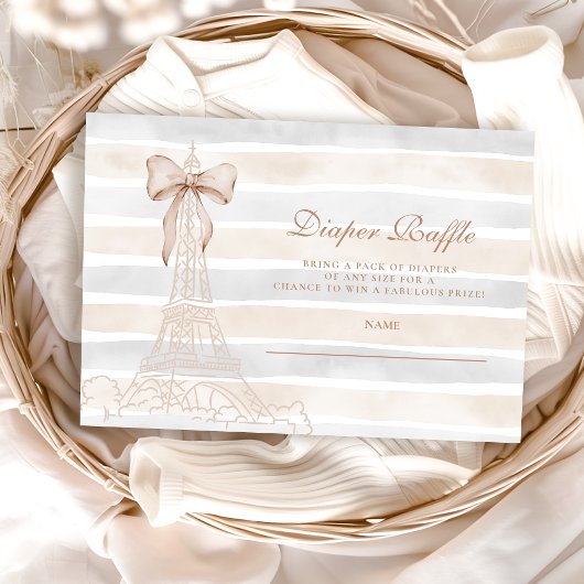 Beige Bow Bonjour Bebe Baby shower Diapper Raffle Informatiekaartje