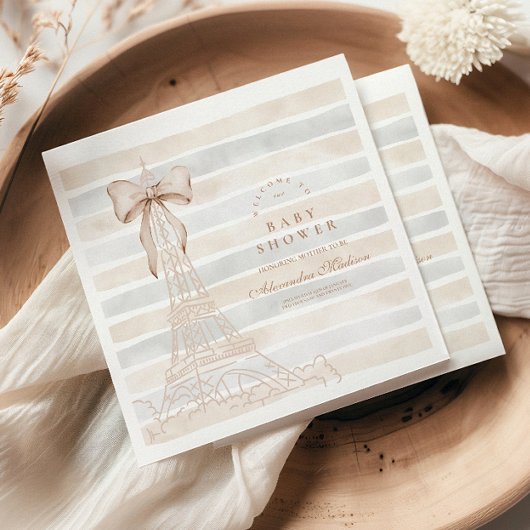 Beige Bow Bonjour Bebe Baby shower Servet