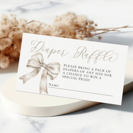Beige Bow Coquette Baby shower Luier Raffle Informatiekaartje