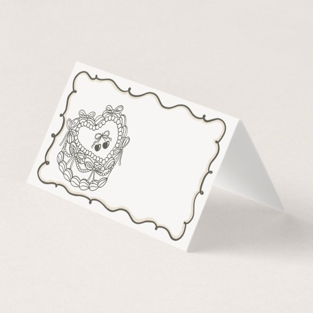 Beige Bow Coquette Cake Bachelorette Plaats Kaarte Kaart (Voorkant)