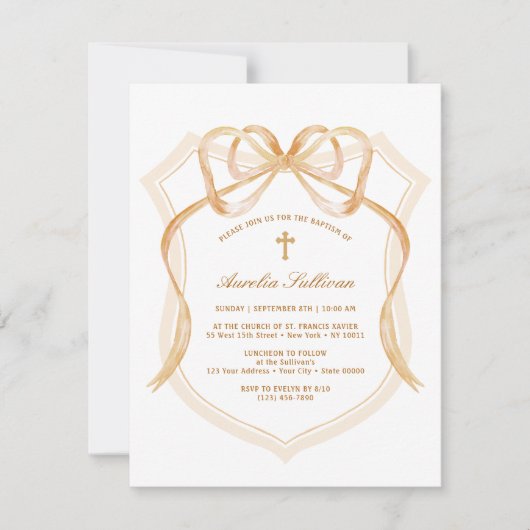 Beige Bow Crest doop Kaart (Voorkant)