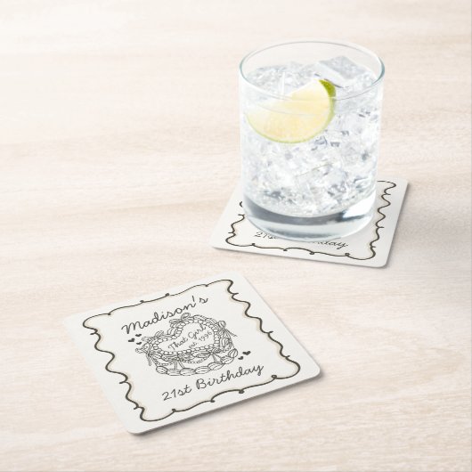 Beige Bow Dat Meisje Hart Coquette Taart Verjaarda Kartonnen Onderzetters (Insitu)