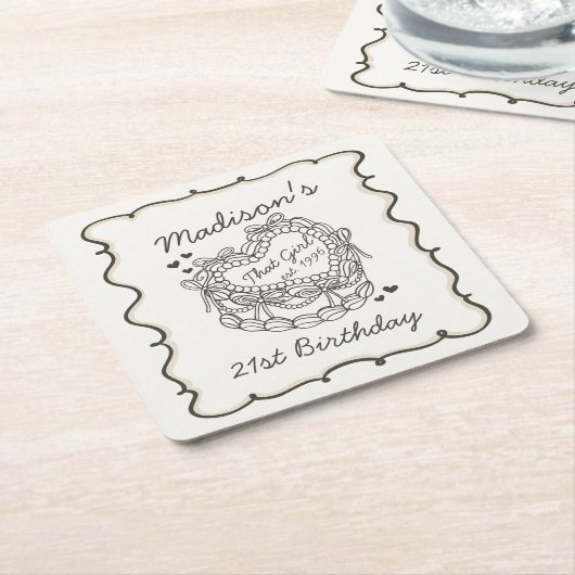 Beige Bow Dat Meisje Hart Coquette Taart Verjaarda Kartonnen Onderzetters (Schuin)