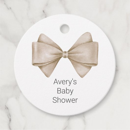 Beige Bow Modern Boho Baby shower Bedankjes Labels (Voorkant)