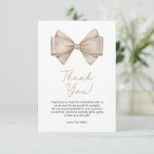 Beige Bow Modern Boho Baby shower Bedankkaart (Staand voorkant)