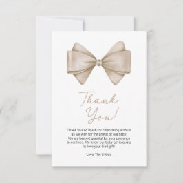 Beige Bow Modern Boho Baby shower Bedankkaart