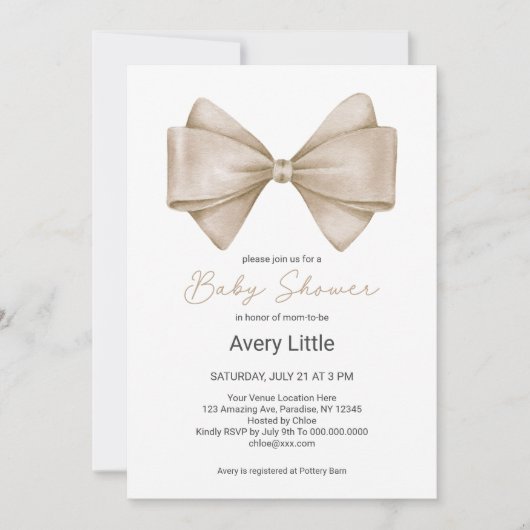 Beige Bow Modern Boho Baby shower Kaart (Voorkant)